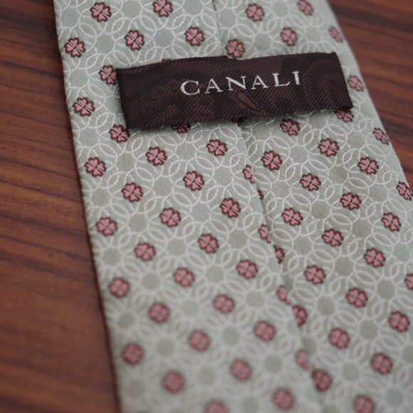 Canali Silk Green Pink Flower print Tie 61" x 3.5" - Picture 5 of 6